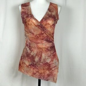 SWEET PEA Faux Wrap Top Sleeveless Coral Orange